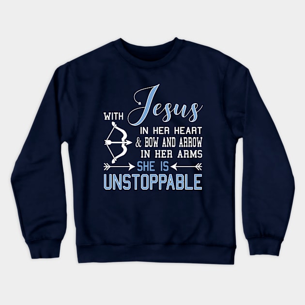 WITH JESUS IN HER HEART & BOW ARROW ARMS SHE Is product Crewneck Sweatshirt by nikkidawn74